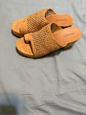 BareTraps Tan Woven Slide Mules